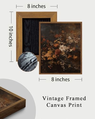 Image of KISSFOX Framed Wall Art Vintage Wall Decor Floral Canvas Art Botanical Pictures Flowers Paintings Moody Prints Dark Artwork For Bedroom Living Room Kitchen