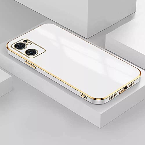 Image of Apurb Store for Oppo Reno 7 5G Plating Square Gold Frame Phone Case Luxury Soft Silicone Back Cover (for Oppo Reno 7 5G, White)