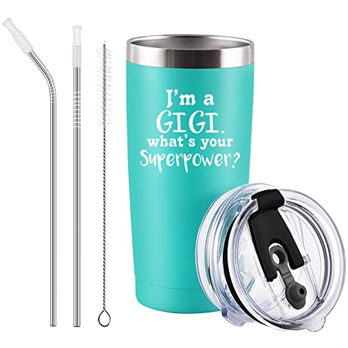 Funny Grandma Travel Tumbler - Iâ€™M A GIGI What's Your Superpower Travel Tumbler Mug, Insulated Tumbler Mug for Grandma Nana Gigi Mimi, Grandma Gifts for Christmas Birthday Motherâ€™s Day, 20Oz Aqua Blue