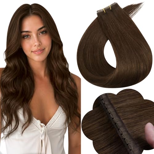 Image of Full Shine Butterfly Weft Hair Extensions 18 Inch 50G Warm Chestnut Brown | Natural Straight Volume, Invisible Double Layered Weft, Remy Human Hair Feel, Office Wear for Women, Seamless Fit Solution