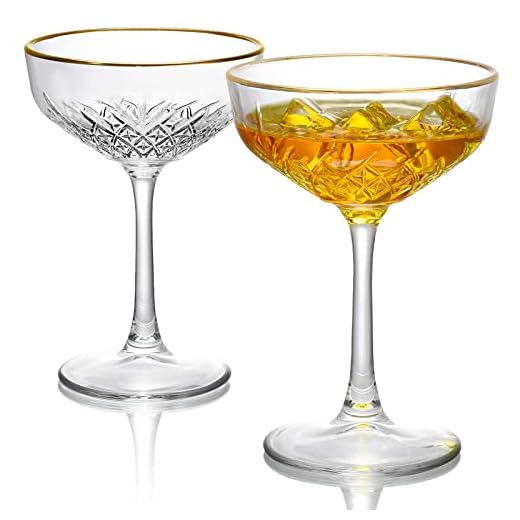 ROXBURGH Premium Martini Margarita Glasses with 24K Gold Rim, Coupe Cocktail Glasses Set of 2, Lead-free Crystal Vintage glassware for Martini, Champagne, Margarita, Cocktail Glasses Gift Set
