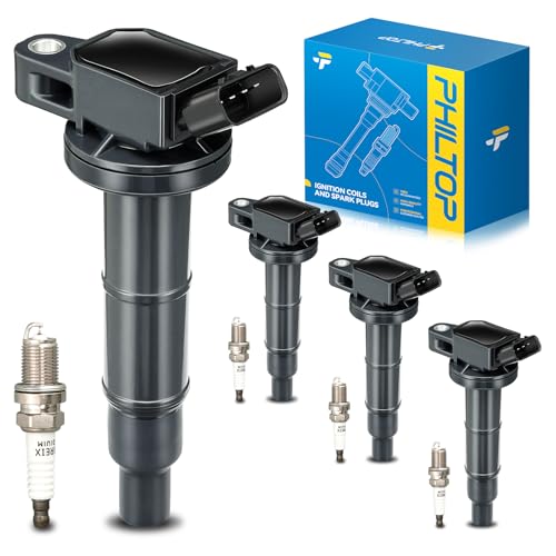 Image of PHILTOP Ignition Coil Pack and Iridium Spark Plugs Fits for Toyota 2002-2011 Camry 2.4L, 2006-2008 RAV4 2.4L, 2001-2003 RAV4 2.0L, 2004-2005 RAV4, 2001-2007 Highlander, Scion 2005-2010 tC, 4PCS UF333