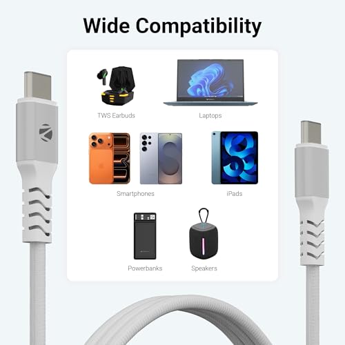 Image of Zebronics Type C - Type C Magnetic Braided Cable, 60 Watts, Upto 480Mbps Data Sync, Fast Charging, 1 M, Compatible with iPhone 15 & 16 Series, iPad, MacBook, Samsung, Android (Wattz 60MCC1, White)