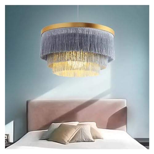 Lustre à pampilles en fil de coton doré, blanc et Beige, style bohémien, for chambre de fille, mariage, éclairage d'intérieur à plusieurs niveaux (Color...