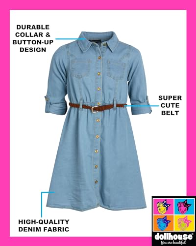 dollhouse Girls' Denim Dress Casual Long Sleeve Jean Dress for