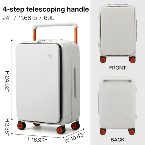 mixi Checked Luggage Wide Handle Luxury Design Rolling Travel Suitcase PC Hardside with Aluminum Frame Hollow Spinner Wheels, with Cover, 24 inch, Smoke White - Image 4