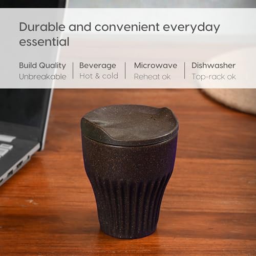 Image of Eha Earth Friendly Rafter Coffee Mug with Lid | Tea Cup Set | 300 ml | Made with Rice Husk | Microwave Safe Mugs for Gifting | 2 Unit | Coffee