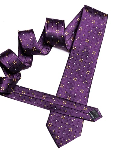 Image of YOHOWA Men Plaid /Striped Ties Set Silk Business Wedding Formal Fashion Necktie and Pocket Square Cufflinks Set