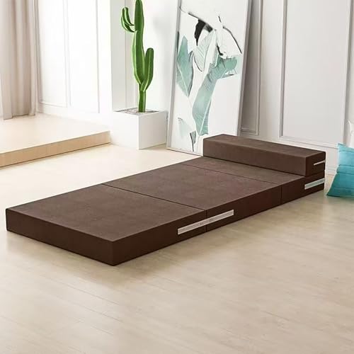 Genérico Colchón Plegable de 4 Piezas con Cabecero y Almohada, Colchón Plegable para Invitados con Funda Extraíble y Lavable para Tatami Salón Viajes Camping y Maletero de Coche,Marrón,160 * 60 * 5cm
