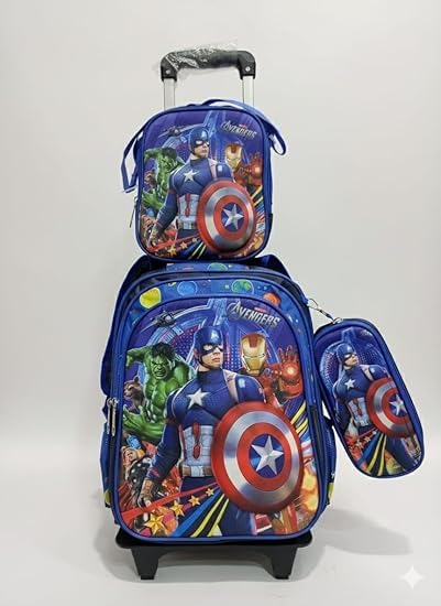 Image of Kids 17 Inch School Backpack Combo Set - Lunch Box Bag & Stationery Pouch | Trolley Bag with 2 Wheels | Durable Polyester Carry-on Travel & School Bag for Boys (Blue 1)