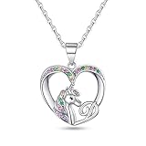 BRIJEWLIC Unicorn Necklace for Girls - White Gold Plated Letter D Initial Heart Necklace for Teens Age 6-8 - Jewelry Gift