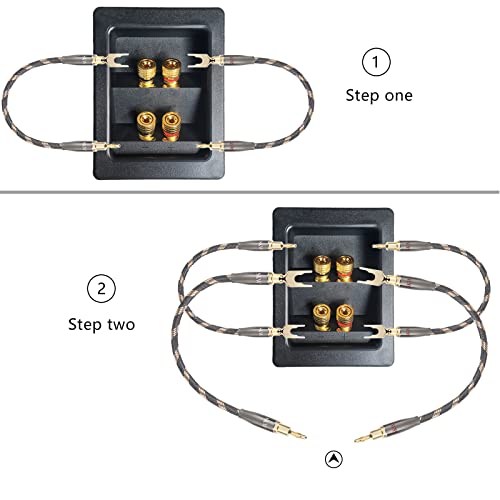 Image of SKW HI-FI Speaker BiWire Jumpers Banana to Spade, Set of 2 (2 Cables) | 14AWG, Ultra-high Purity Copper, convertible plugs, dual-shielded, braided jacket, bi-wire speaker binding post bridge