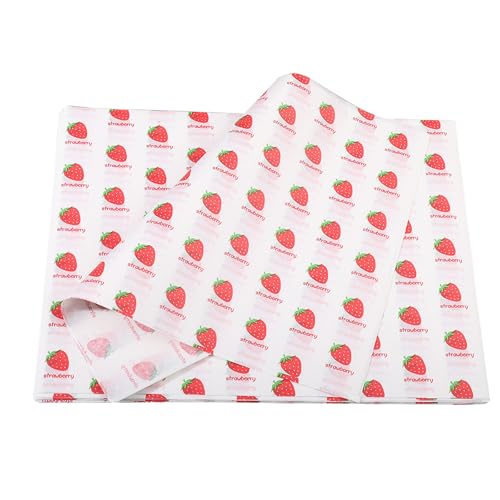 100 Sheets Wax Paper 15 X 11 Inch Greaseproof Sandwich Burger Chips Cuttable Baking Parchment Wraping Paper (Strawberry)