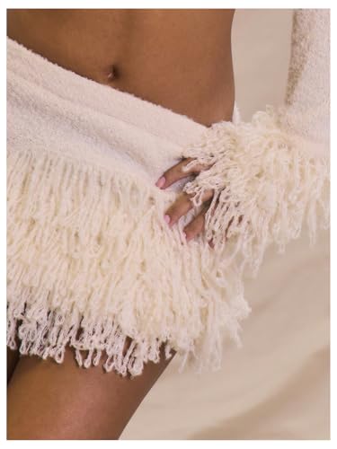 GORGLITTER Women's Fringe Skirt Y2k High Waisted Knitted Bodycon Mini Skirts Country Concert Outfits4