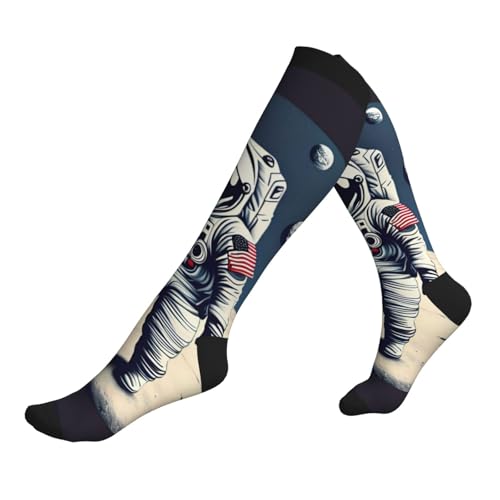 Longzehao Astronaut on The Moon Print Compression Socks for Women and Men,15-20 mmHg is Best Support for Athletic sports