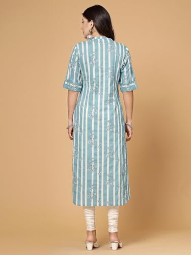 Image of Pistaa's Women's Cotton Relaxed Fit Straight Printed Kurta