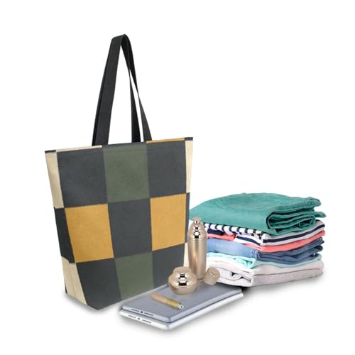Extra Large Shoulder Tote Bag for Beach Travel Weekender Gym Earthytonescheck Pattern Reusable Grocery Canvas Shopping Bag3