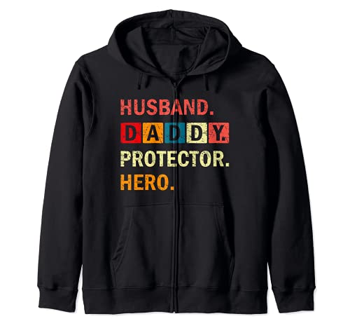 Husband Daddy Protector Hero Vintage Dad Retro Marido Sudadera con Capucha