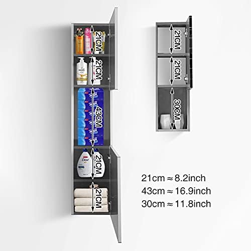 Wall Mounted Bathroom Side Storage Cabinet Organizer Tall Slim Stainless Steel with Door and Open Shelves for Bathroom Bedroom Kitchen Black High Style (Black Short Style)