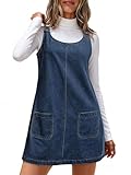 Dokotoo Denim Dress Womens Fashion Casual Sleeveless Crewneck Western Jean Dress Cowgirl Outfits Country Plus Size Denim Overalls for Women Babydoll Mini Shift Jumper Dresses with Pockets Navy Blue L