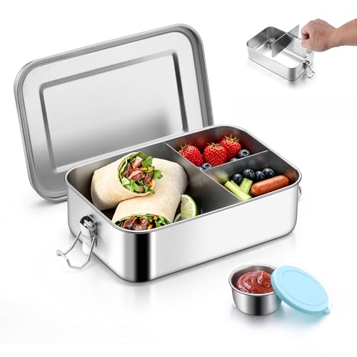E-far Stainless Steel Bento Box for Kids & Adults, 47oz/1400ml