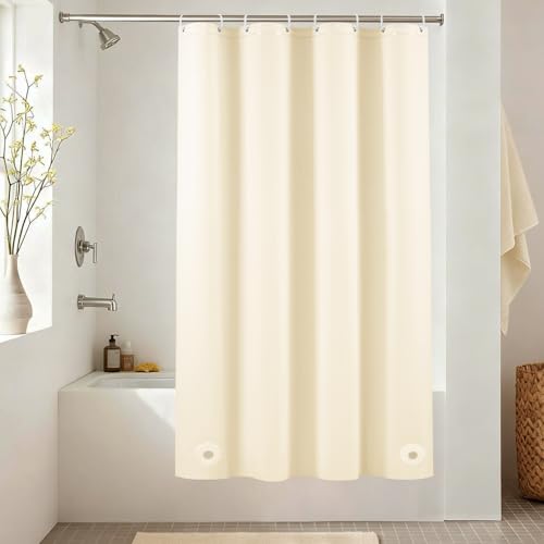 AooHome シャワーカーテン ベージュ色 100%防水 PEVA 保温 防寒 防カビ加工 150cm丈 120cm幅 バスカーテン ユニットバス 浴室 北欧 清潔 フック付き 取付簡単