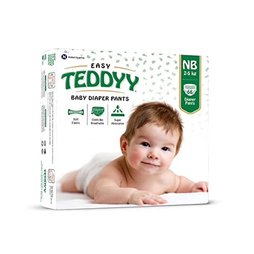 Image of TEDDYY Easy Baby NB Size Diaper Pant Style | 66 Count (New Born)| Upto 5 kgs (Pack of 48) | Long Protection Hours | Anti-Bacterial | Airy Breathable Fit | Rapid Soaker Channels with Wetness Indicator