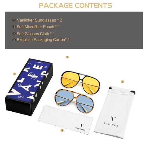 Image of VANLINKER Oversized Trendy Polarized Aviator Sunglasses for Women Men Retro Round Sunglasses Vintage Shield Shades VL9798