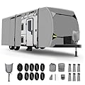 Upgraded RV Travel Trailer Cover,300D Oxford Fabric Travel Trailer RV Cover(18-20 FT),Waterproof Camper Cover with Tongue Jack Cover, Extra Windproof Ropes