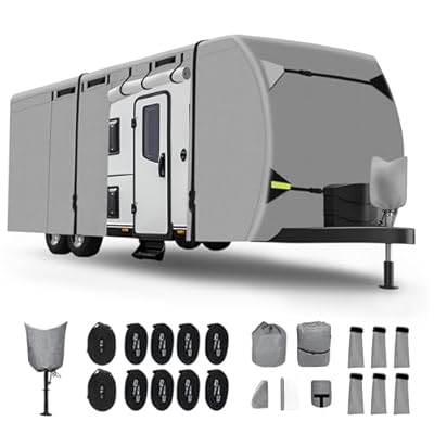 Upgraded RV Travel Trailer Cover,300D Oxford Fabric Travel Trailer RV Cover(18-20 FT),Waterproof Camper Cover with Tongue Jack Cover, Extra Windproof Ropes
