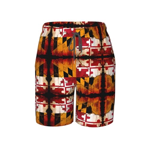 Vintage Wooden Maryland Flag Youth Beach Pants, Soft and Breathable, with Drawstring Waist, Suitable for Sports and Leisure.
