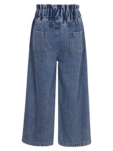 Kids Girls Distressed Wide Leg Jeans High Elastic Waist Buttons Front Denim Pants Baggy Trousers with Pockets2