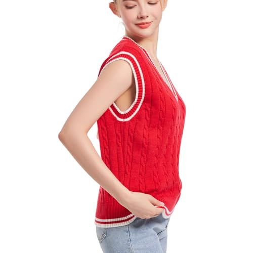 Image of Womens Sweater Vest Sleeveless Cotton Casual V Neck Pullover