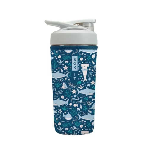 Sok It BotlSok Protein Blender Shaker Bottle Sleeve Insulated Neoprene Cover (Happy Sharks, Fits 28oz Blender)