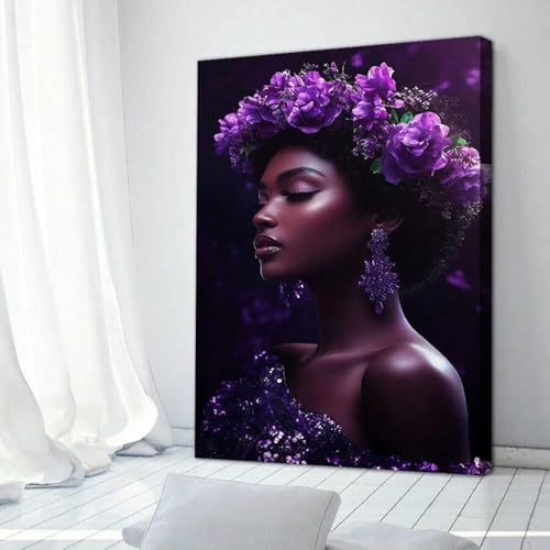 Tableau mural violet fille africaine pour habiller un mur vide