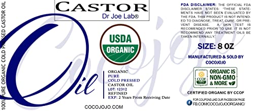 Pure Castor Oil - Certified Usda Organic - 100% Pure, Cold Pressed Best For Hair, Beard, Nails, Skin, Body, Eyelashes, Eyebrows, Brows Moisturize Hexane-Free, 8 Ounce Premium Grade #TOP3