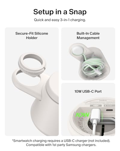 Image of Belkin Qi2.2 25W Magnetic Wireless Charging Station, 3 in 1 Samsung Charger