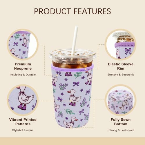 Image of Insulated Neoprene Cup Sleeve for Iced Coffee & Cold Soda - Reusable & Sweatproof, Keeps Drinks Cold Longer, Coffee Coolie for Hot & Iced Drinks (Silly Goose, Small: 16-18oz)