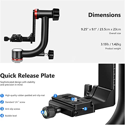 Image of NEEWER Gimbal Tripod Head Professional Heavy Duty Aluminum Alloy with Arca Type Quick Release Plate, GM101 Supports Smoother 360 Degree Panoramic Shooting for DSLR Camera Up to 30lbs /13.6kg