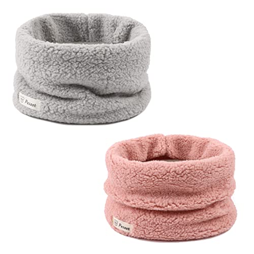 Zsedrut Fleece Warm Kids Scarf Thick Velvet Boys Girls Round Scarves Toddler Kids Winter Neck Warmer (Pink+Light Gray) #TOP20