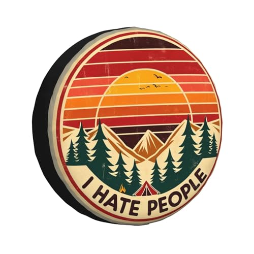 Image of Universal Fit Spare Tire Cover for Rv, SUV, Camper Vintage I Hate People Tire Covers Weatherproof, Dust-Proof Wheel Protector for Camping & Travel Trailer