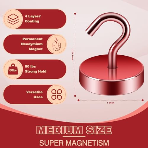 Image of Neosmuk Magnetic Hooks Steel Tube Design for Cruise,80lb+ Red,10 Pack