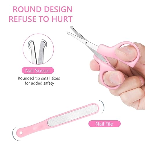 Vicloon Babypflege Set, 5-in-1 Baby Healthcare Kit mit Baby Nagelknipser, Nagelschere, Nagelfeile, Pinzette, Ohrenreiniger und Box, Baby Nagelpflegeset für Kleinkind, Neugeborene, Kinder - Rosa