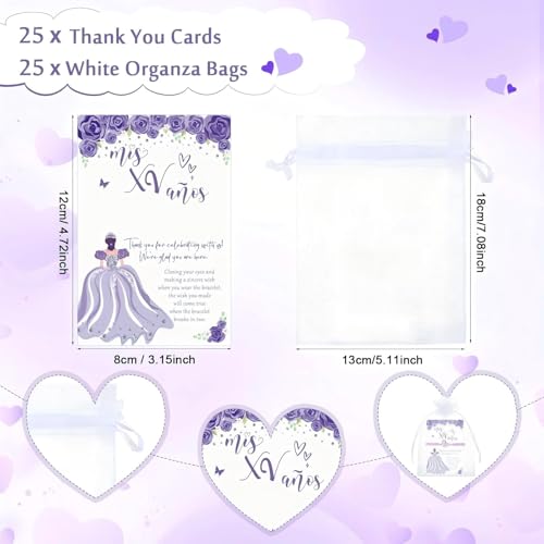 Image of Wenqik 25 Sets Quinceanera Party Favors for Guests Sweet 15th Butterfly Adjustable Bracelets with Thank You Cards Organza Bag 15 Years Birthday Religious Gifts for Guests Party Favor