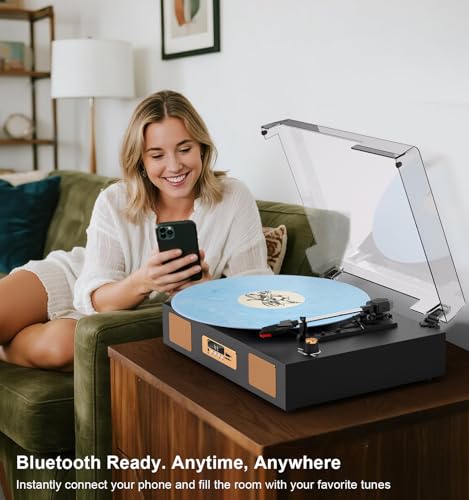 Vintage Vinyl Record Player, 3-Speed Turntable with Bluetooth, USB/SD Recording, Built-in Stereo Speakers, RCA Output, Digital Display – Black & Gold - Les Beatles, Paul McCartney, John Lennon, RIngo Starr, George Harrison Vintage Vinyl Record Player, 3-Speed Turntable with Bluetooth, USB/SD Recording, Built-in Stereo Speakers, RCA Output, Digital Display – Black & Gold – Image 7