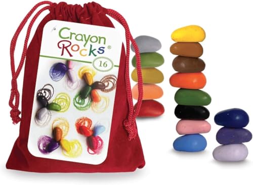 Crayon Rocks, Crayons in a Rock Shape, 16 Count, Tripod Grip Made For Handwriting Development in Kids and Toddlers, Fun & Educational, Creative Activity, Comes in a Red Velvet Bag - 16 Colors