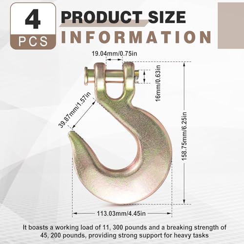 Image of 4 Pack 1 /2 inch Clevis Slip Hooks Heavy Duty Clevis Grab Chain Hooks Grade 70 Steel for Tie Down Chain, Trailers, and Load Binding Applications, 11, 300 Lbs Working Load Limit
