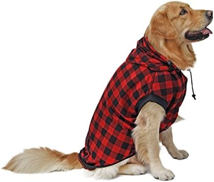 PAWZ Road Large Dog Plaid Shirt Coat Hoodie Pet Winter Clothes Warm and Soft Red XL