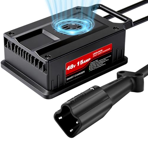 15 Amp 48 Volt Golf Cart Battery Charger for Yamaha G29 Drive & Drive 3-Pin Leaf Plug, 48V Golf Cart Charger, Lead Acid Battery Charger, Waterproof with Fan Design, Multi-Protection