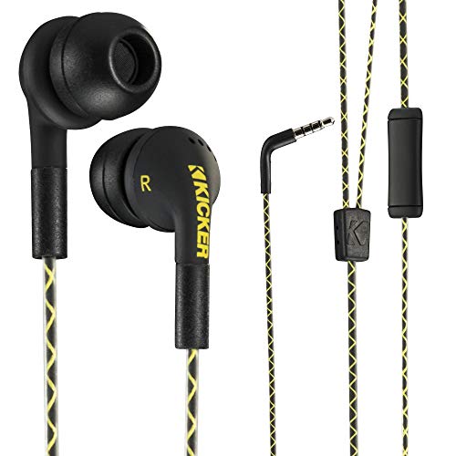 Kicker 46Eb74 Wired Earbuds | In-Ear Noise-Isolating Earphones Stereo Monitor Headphones Silicone Ear Tips 3 Sizes | In-Line Mic And Multi-Function Button | Legendary Audio Quality #TOP1